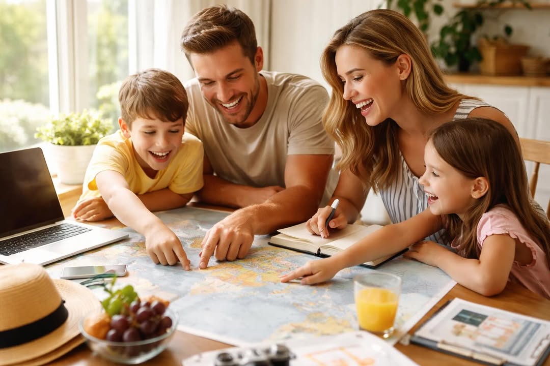 Família planejando viagem
